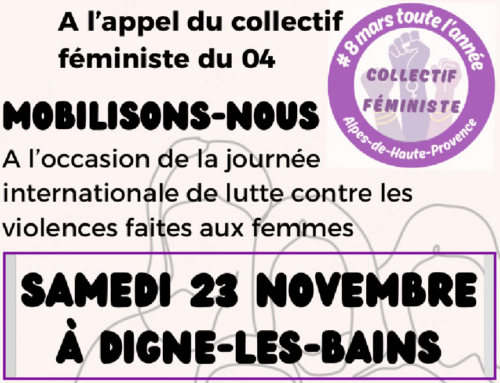 Journée mondiale de lutte contre les violences faites aux femmes: mobilisation à Digne samedi 23/11