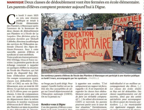 Mobilisation à l’école élémentaire des Plantiers à Manosque